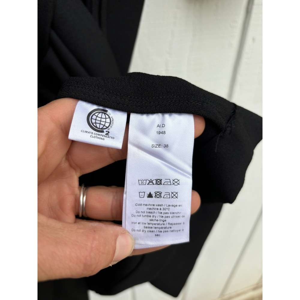 Ganni Black Wrap Midi Dress Toggle‎ Button 3/4 Sleeve Recycled Blend Size 38 - Picture 5 of 7